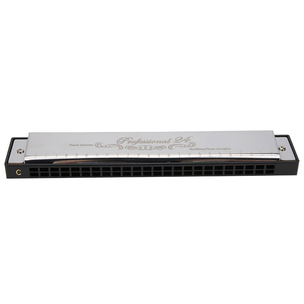 C Key Harmonica 24?Hole Polyphonic Student Adult Beginner Playing Resin Accented Mouth OrganSilver