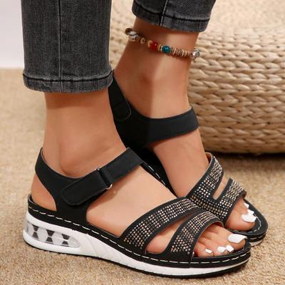 Sommersandalen für Damen, neue Mode, neue offene Plateau-Keilsandalen für Damen, Outdoor-Freizeit-Strandschuhe, glänzende Wasserdiamanten-Sandalen für Damen