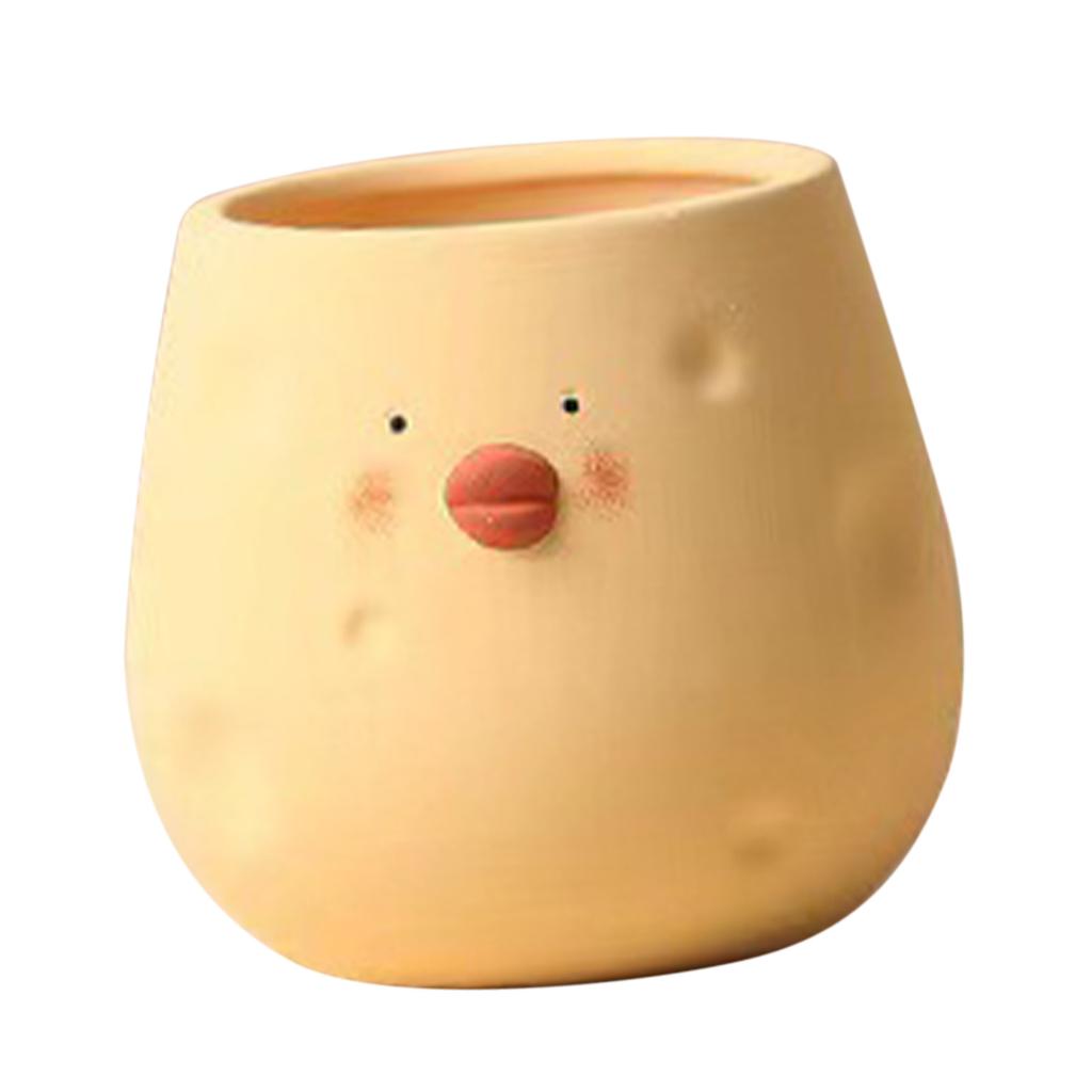 Cute Flower Pot Ceramic Cartoon Chick Planter Succulent Pot for Indoor Outdoor Home Garden Decoration Yellow Egg Shape