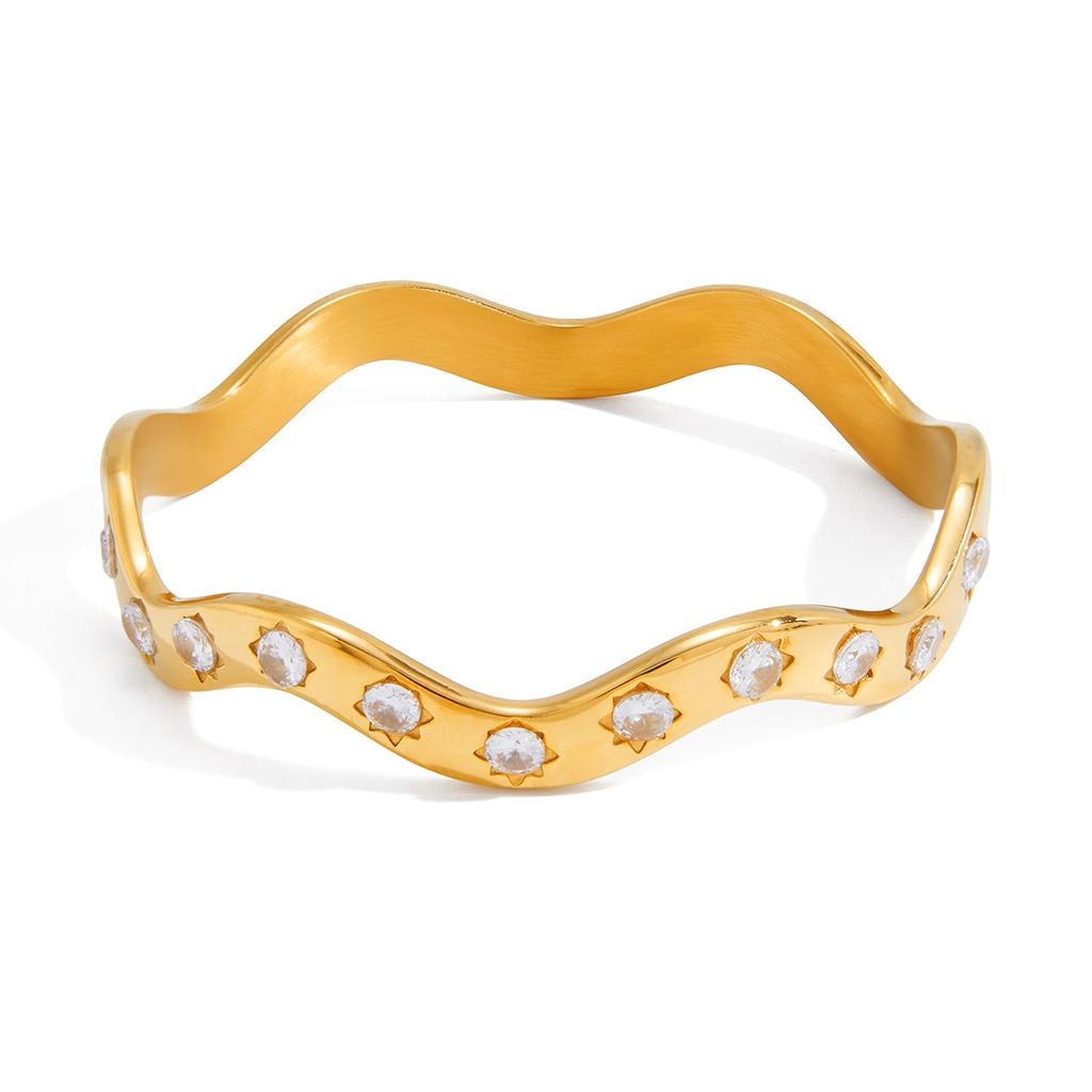 Uworld Classic Wavy Curve Bracelet With White Round Zircon Waterproof Jewelry Women 18K PVD Plated Stainless Steel Bracelets