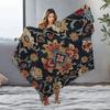 Dark Floral Embroidered Fleece Blanket Sofa Bed Throw Decorative Bedspread Warm Cozy Gift