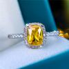 Charm Female Yellow Square Zircon Stone Ring Cute Silver Color Summer Wedding Jewelry For Women