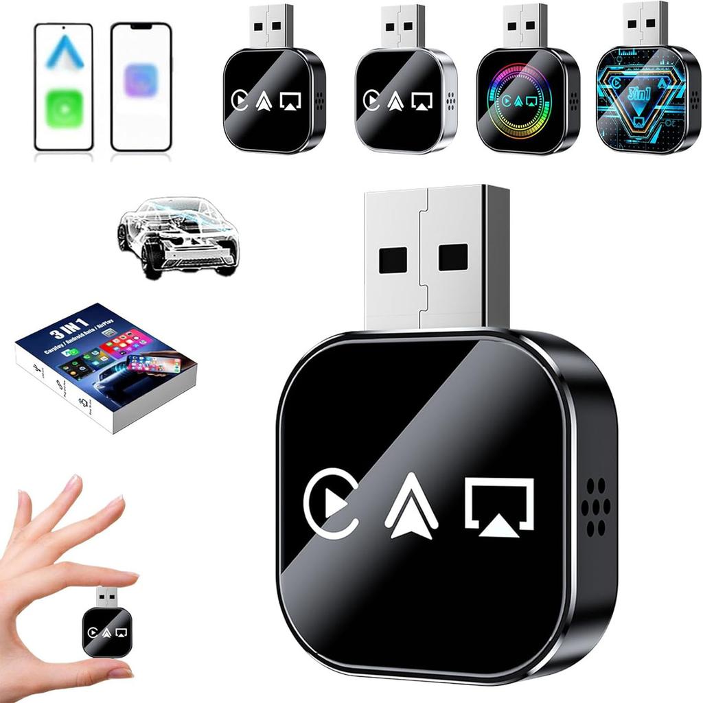 3in1 Screen Mirror Adapter, Upgrade Screen Mirror IOS Phone, Wired To Wireless Adapter, With 2.4/5 Ghz WiFi&Bluetooth 5.0, Plug And Play,
