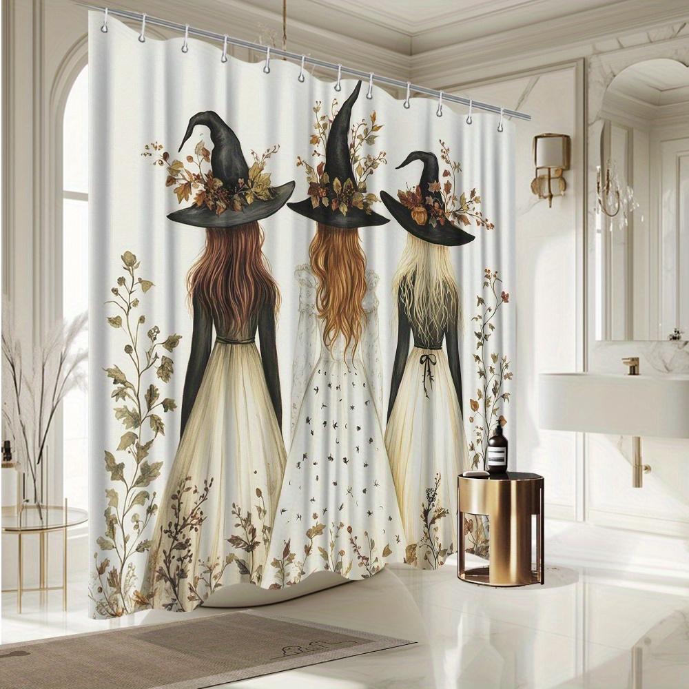 1/4Pcs Halloween Decoration Witch's Back Pattern Shower Curtain Bathroom Decor Halloween Decoration Indoor Shower Curtain