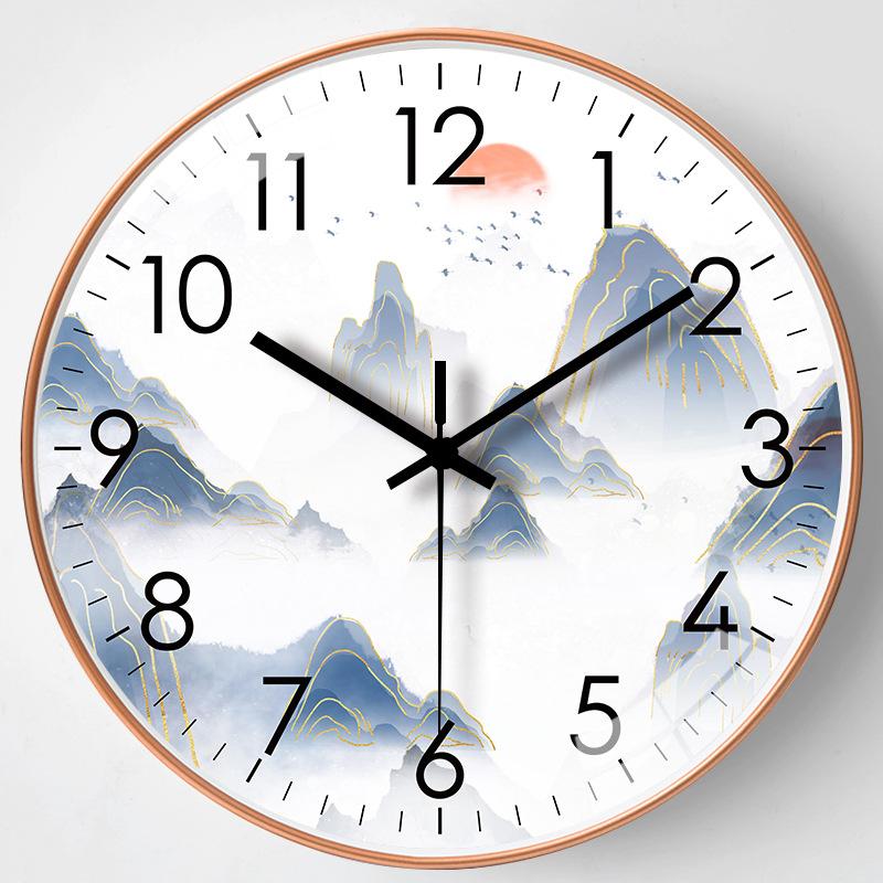 

10-дюймовые 25 см новые китайские простые пейзажные настенные часы для дома, гостиной, спальни, настенные часы, бесшумные часы