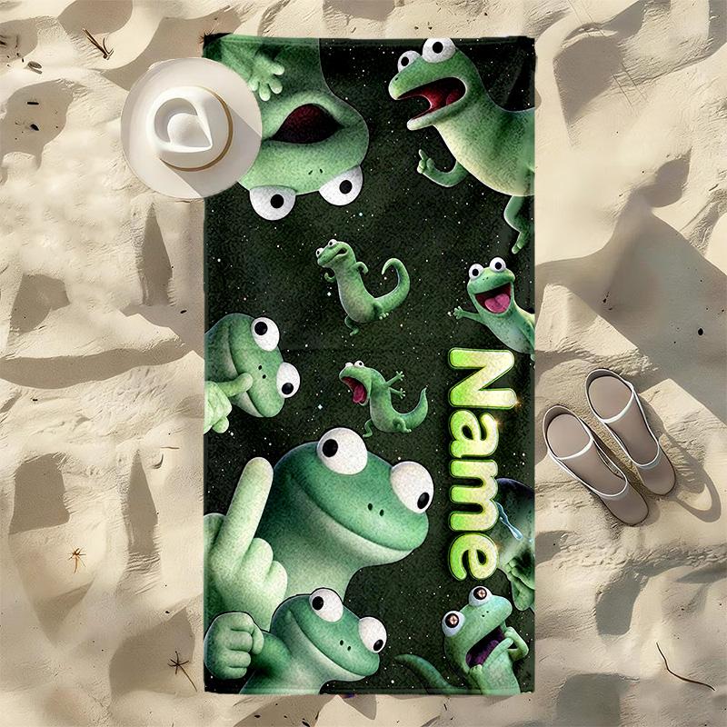 Custom Name Frog Party Stylish printed beach towel,a quick-drying, absorbent mat suitable for the beach, pool, gym, and travel fans gift