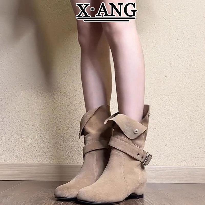 

Cowhide version Maillard medium boots children s cm height increase small Martin boots western cowboy boots stacking boots 40