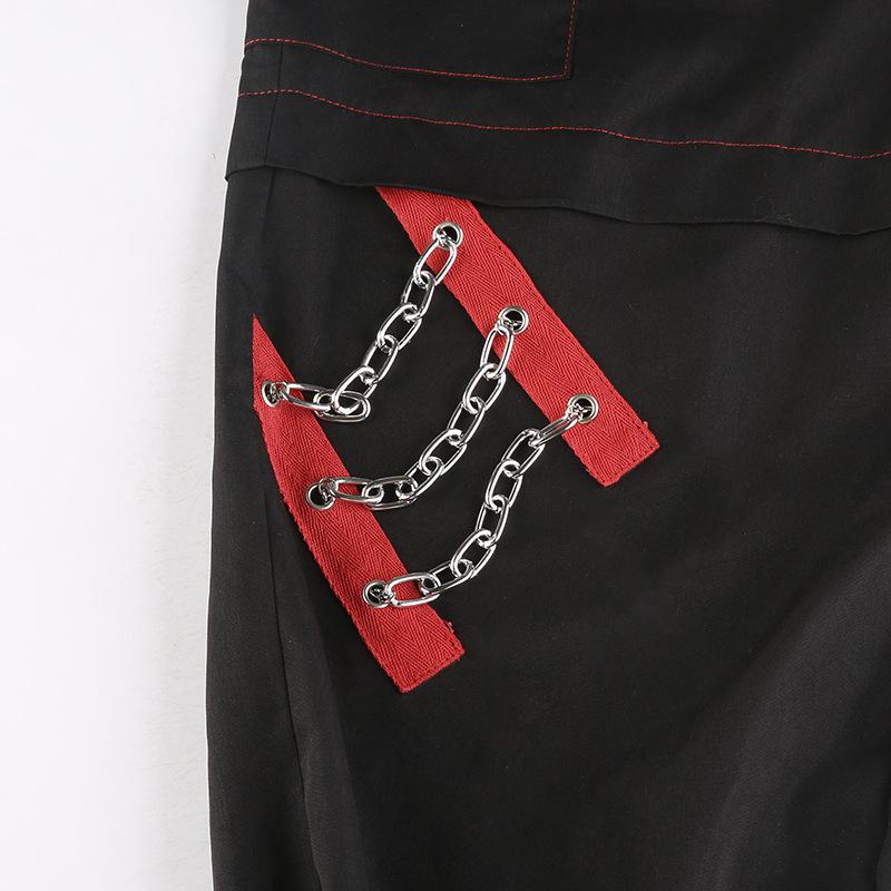 Spring and Summer Women's Netflix Street Dark Chain Button Webbing Hip Hop Loose Casual Pants