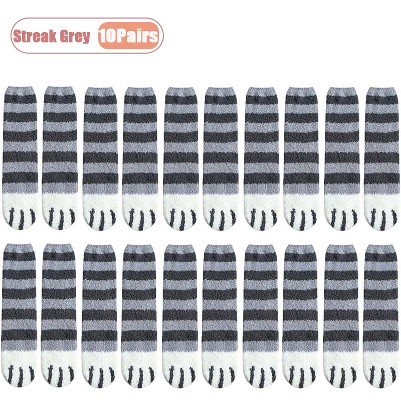 Winter Coral Fleece Socks Mid Calf Cute Cat Paw Design Thickened Warm Sleep Socks for Women Girls Indoor Cold Weather Wear