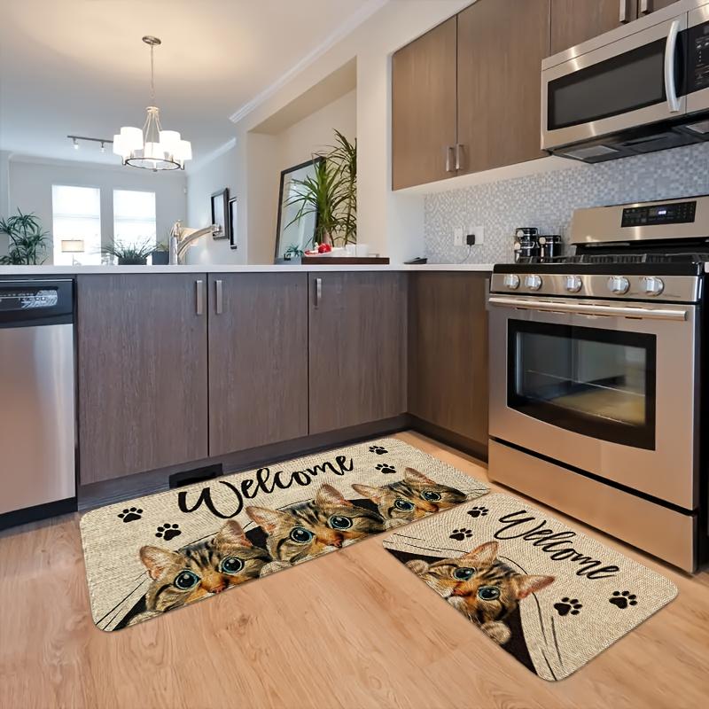 1 Stück Anti-Ermüdungs-Küchenteppiche Niedlicher Katzen-Druck Wasserdicht Rutschfest Dick Gepolsterte Küchenmatte Hochbelastbare Komfort-Stehmatte für die Küche
