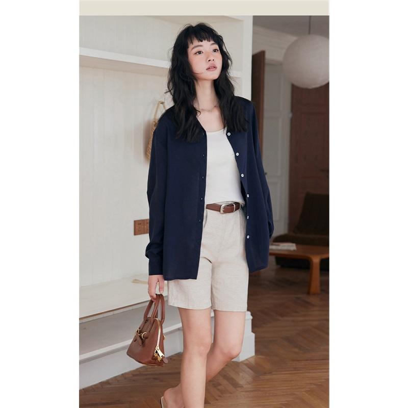 Camicia in Lino Tencel da Donna Capospalla Cardigan Largo Leggero con Bottoni Top in Lycra