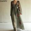 Robes décontractées pour femmes, mode printemps-automne, motif floral imprimé, manches longues, col en v, taille haute