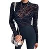 Women's Autumn Fashion Striped See-Through Bodysuit - Slim Fit, Long Sleeve, Casual Base Layer