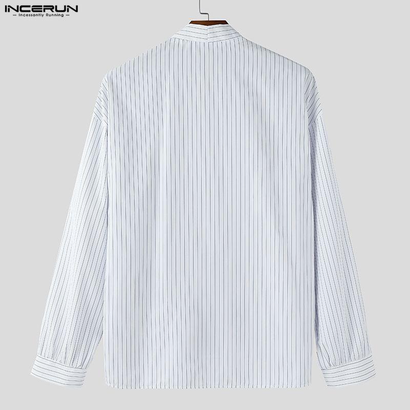 INCERUN S-5XL Men Long Sleeve Striped Open Front Cardigan Kimono Tops