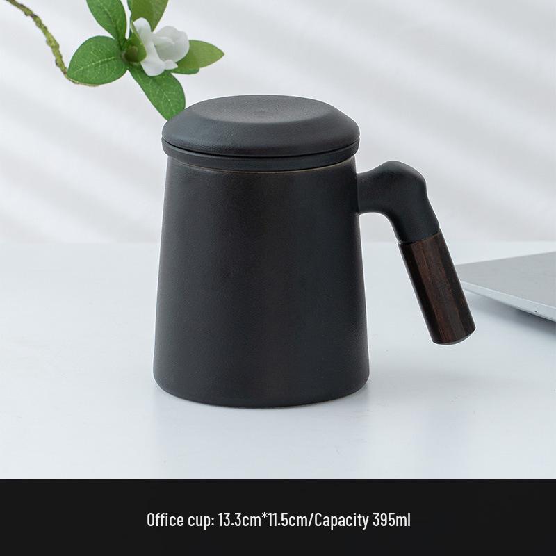 Ceramic Tea Brewing Mug with Wooden Handle, Lid, and Filter - Large Capacity Office Souvenir Cup