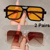 2 Pairs Vintage Square Sunglasses Men Chic Retro Double Bridge Gradient Outdoor Shades Women Casual Vacation Decor Sun Glasses