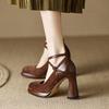 Fashion Women High Heel Shoes Elegant Fashion Thick Soled High Heels  Retro Shallow Mouth Banquet Party Wedding Shoes Zapatos De Mujer