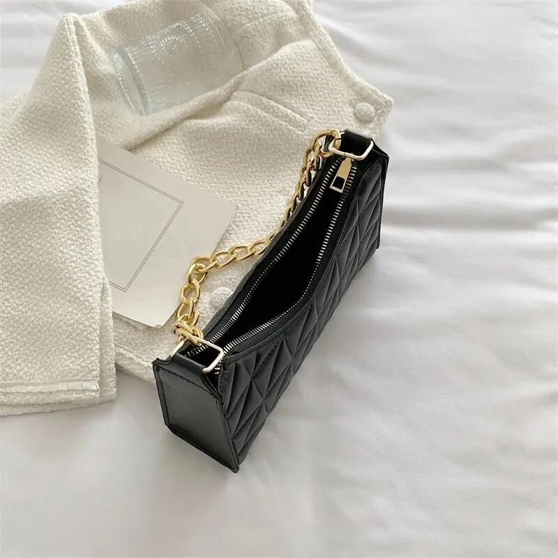 Women's Advanced Underarm Bag New Trend All-match Shoulder Hobo Bag Chain Handbag Female Fashion Plaid Shopping Bag