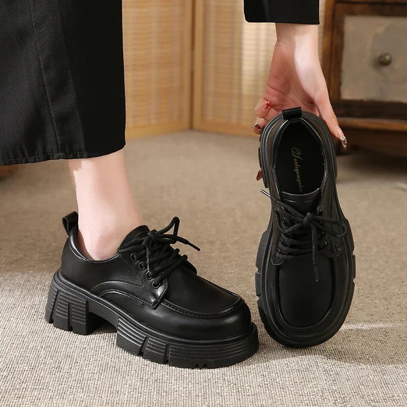 Fashion Female Shoes On Sale 2025 Brand Thick Sole Leather Loafers Lifts Height Slim Solid Color Slip-On Comfy Casual Shoes Heels Women
