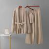 Women's Trendy Casual Wool Three-Piece Suit: Knitted Cardigan, Suspenders, and Wide-Leg Pants.