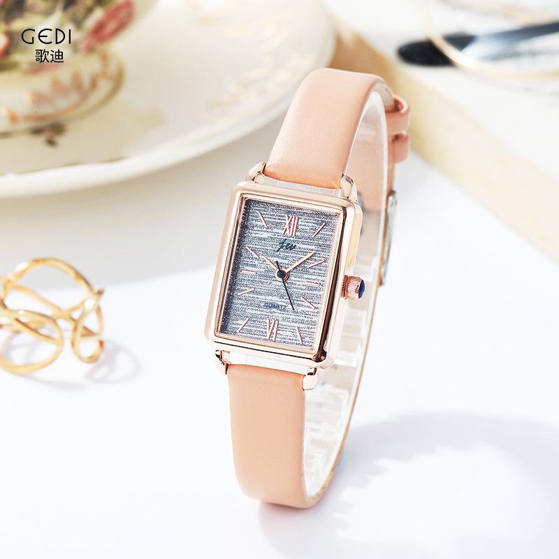 Ladies Glitter Small Square Watch Student Simple Belt Waterproof Quartz Watch Rose Gold Calendar Student Watch