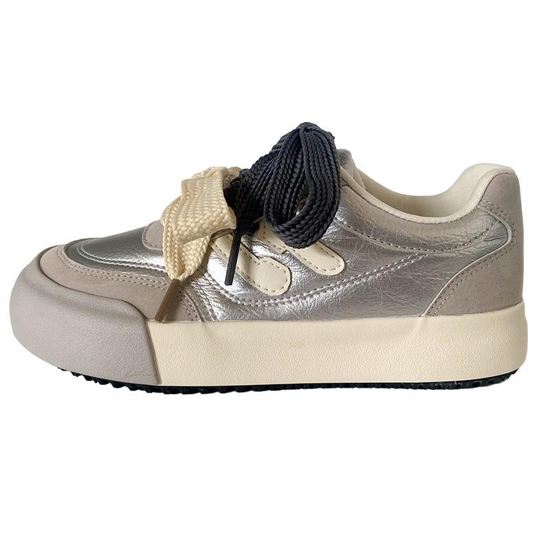 

6615 latex insoles/thick soles round head board shoes women s shoes German training shoes 2025 spring new leather white shoes 40