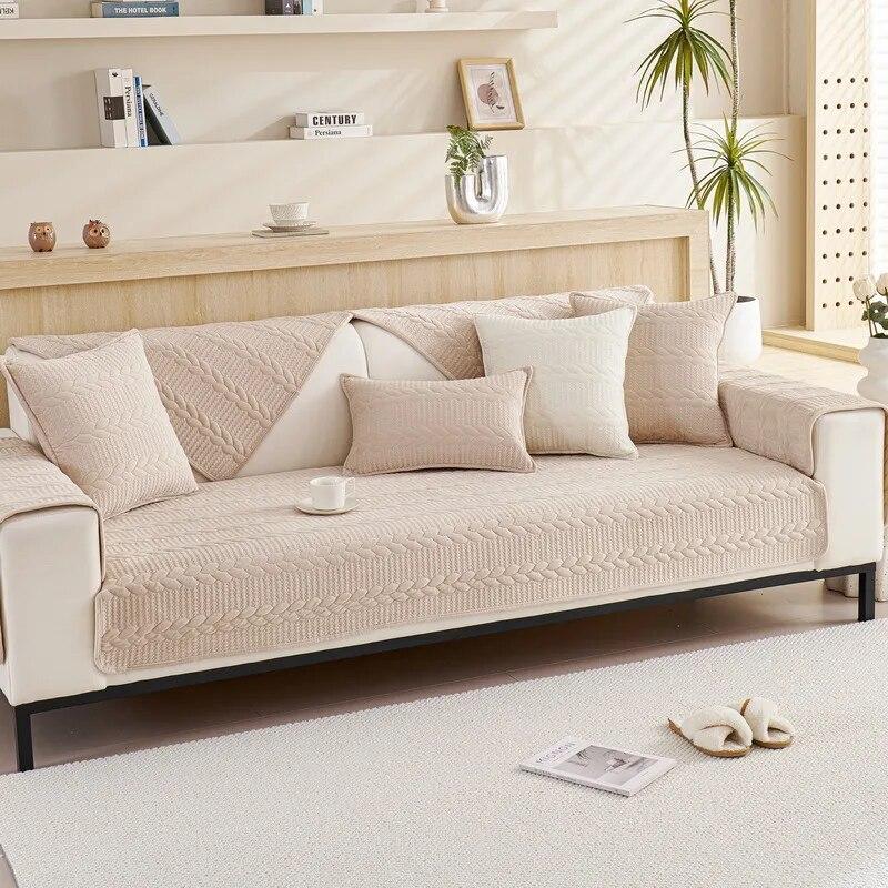 

Winter Solid Thick Plush Sofa Covers Super Soft Embroidered Wheat Chain Furniture Seat Cover for Living Room 70x70cm 1pcs