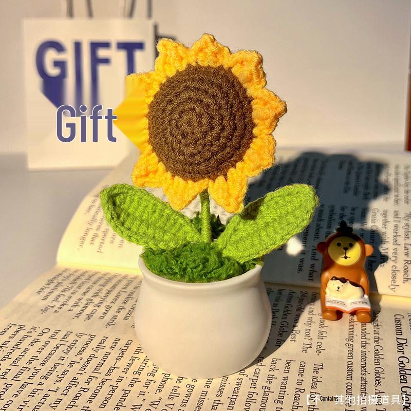 Handgefertigte Sonnenblumen-Schreibtischdekoration - Gewebtes Blumenstrauß-Geschenk für Schüler & Mädchen