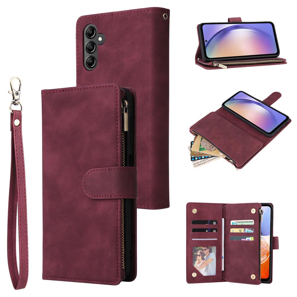 For Samsung Galaxy A54 5G Case Multiple Card Slots PU Leather Zipper Phone Cover