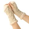 Women's Winter Warm Wool Gloves, Fingerless Diamond Knit Short Gloves
