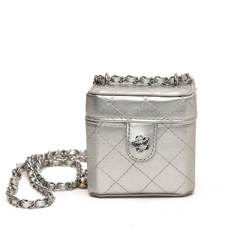 Krabičková taška s trendy diamantovým vzorem Mini dětská crossbody taška s řetízkovým popruhem Dětská taška