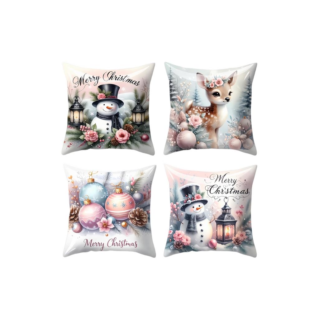 4 Pack Christmas Throw Covers, Cushion Pillowcases for Sofa Couch Home Decor