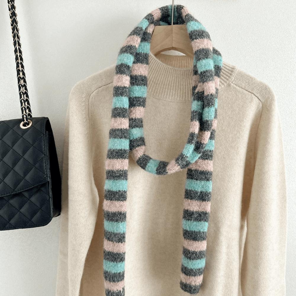 Thickened Striped Scarf Narrow Winter Shawl Fashion Cashmere Knitted Scarf  Daily