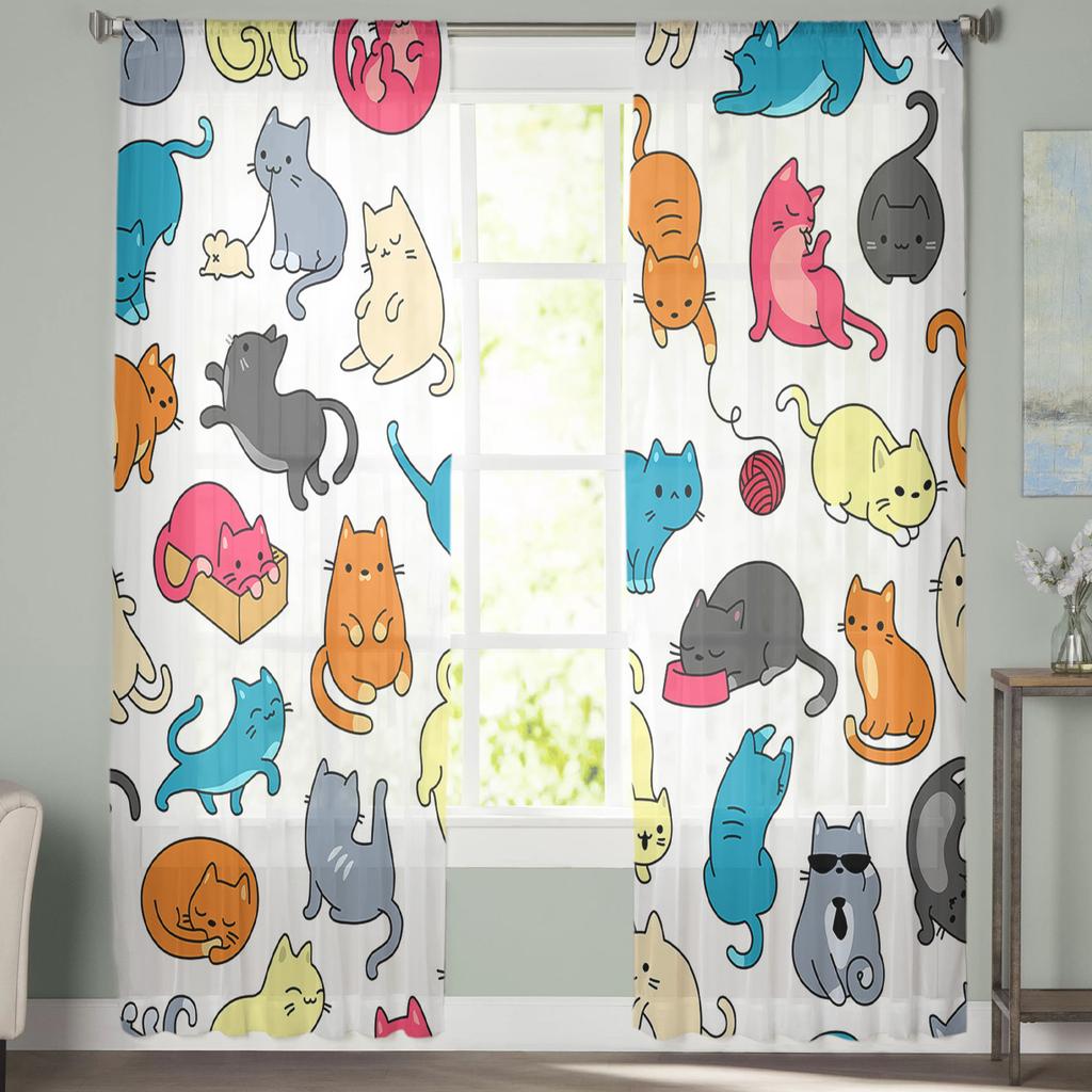 Cartoon Cat Modern Tulle Curtains For Living Room Bedroom Home Kitchen Window Sheer Curtains