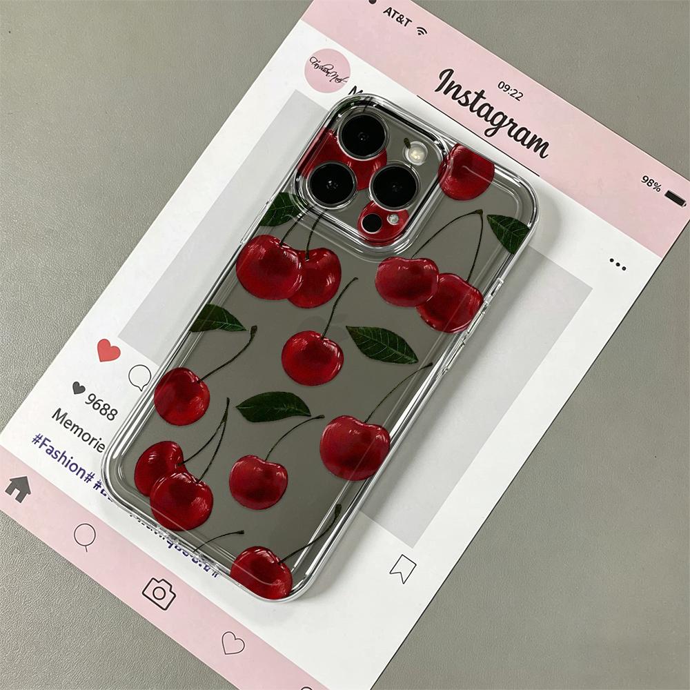 Cherry Watercolor Clear Phone Case For Iphone 17E 16 15 14 13 12 11 Pro Max 15 Plus 16E Shockproof Soft Transparent Cover Fundas