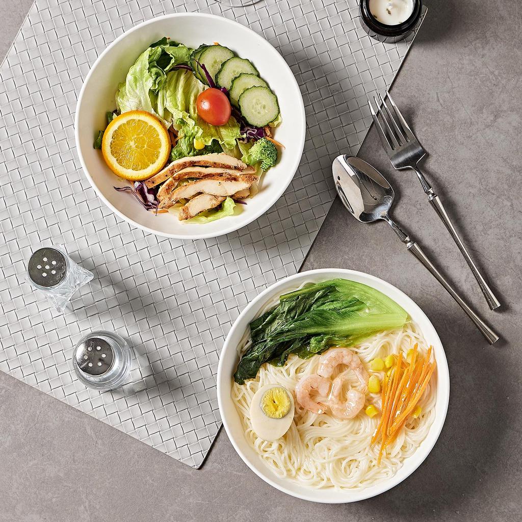 Reines Weißes Keramikschüssel- & Teller-Set: Einfaches Geschirr für Suppe, Nudeln & Reis