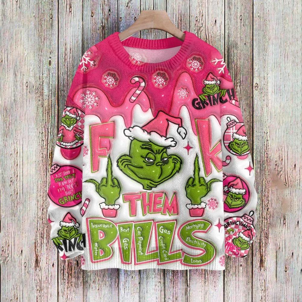 Christmas Fashion Men and Women's Pullover Green Monster Print O-Neck T-shirt Top Casual Outdoor Sweatshirt Kids T-shirt Top Clothing