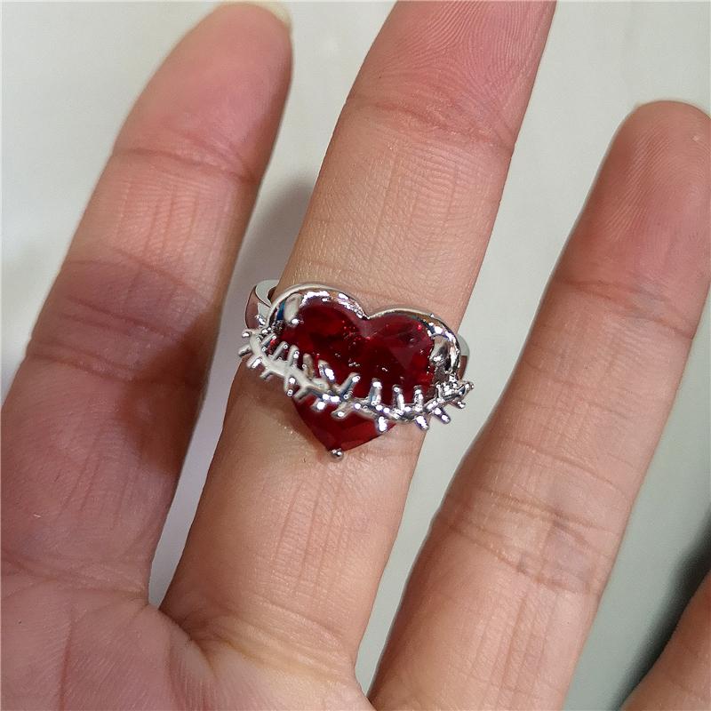 Y2K Gothic Dark Red Cross Star Crow Heart Rings For Women Goth Game Love And Deepspace Sylus Cosplay Jewelry Accessories Gifts