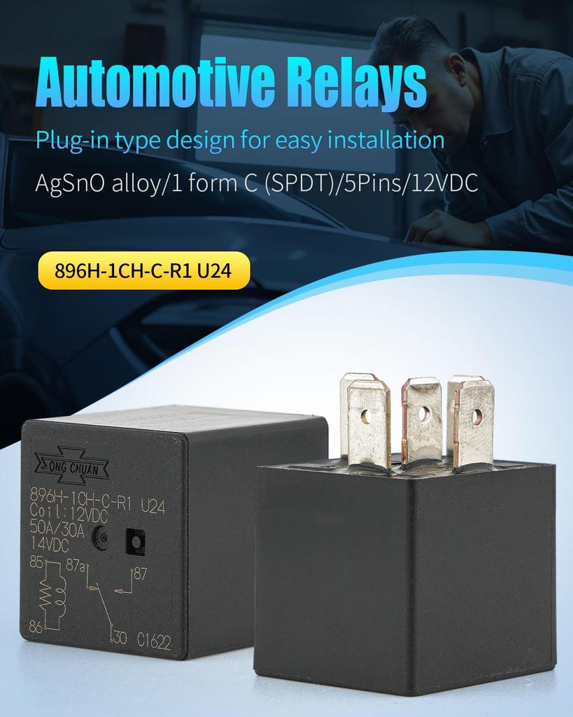 U24 12VDC 50A Automotive Power 896H-1CH-C-R1 Relay, 5-Pin