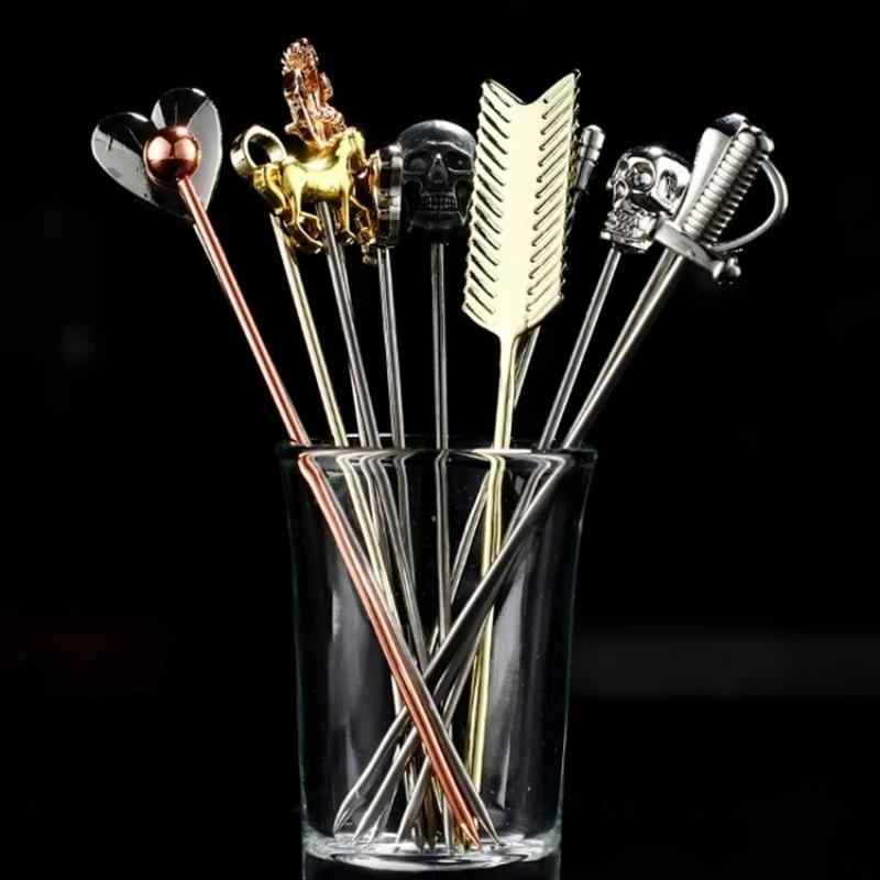 5-10Pcs Creative Stainless Steel Cocktail Picks Martini Picks Juice Decoration Picks Bar Bartending Tools Kitchen Accessories