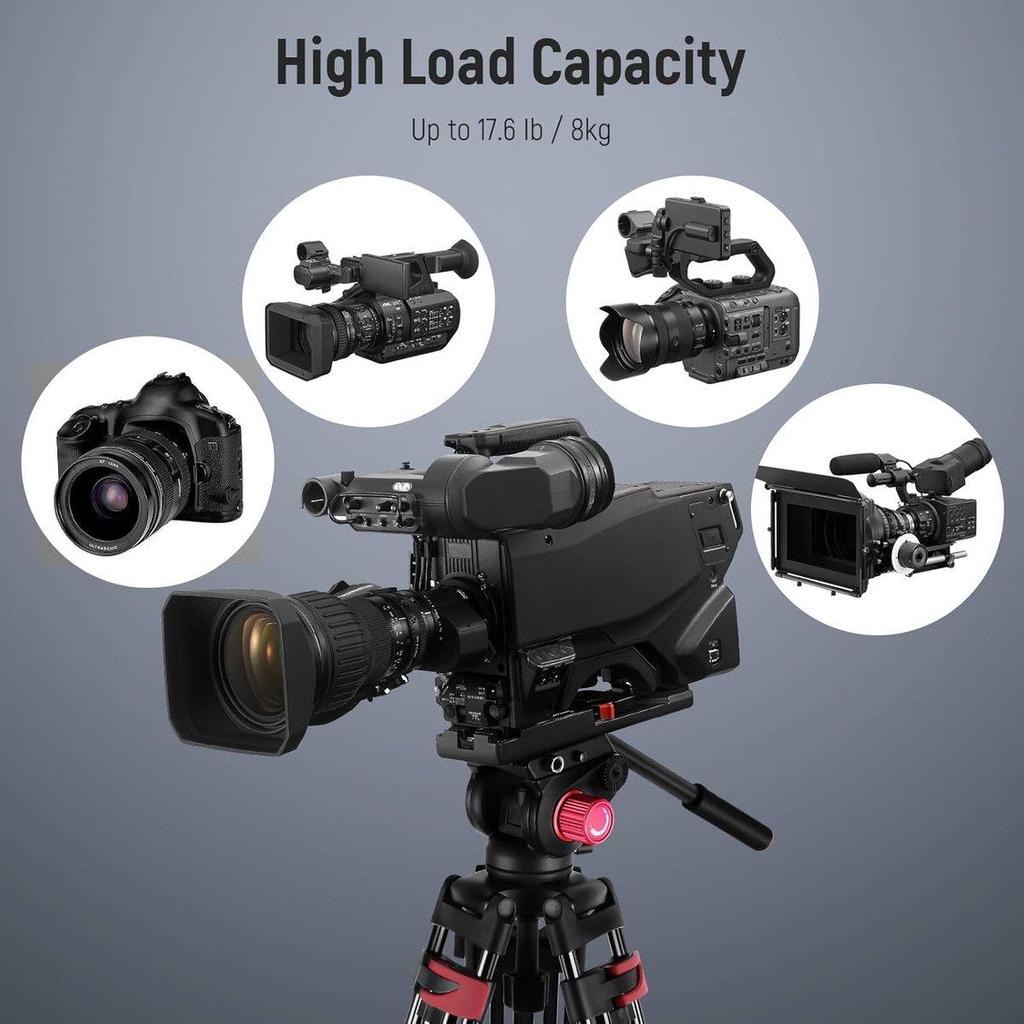 NEEWER TP-M200-200 Cm Video Tripod, Sturdy Aluminum Alloy Camera Tripod with 360° Fluid Head, Quick Release Plate Compatible with Canon, Nikon, Sony