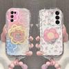 Cute Korean Smile Flower Bracket Bracelet Phone Case For Samsung Galaxy S25 Ultra 5G S20 S21 S24 FE S22 S23 S24 Plus Ultra Cover