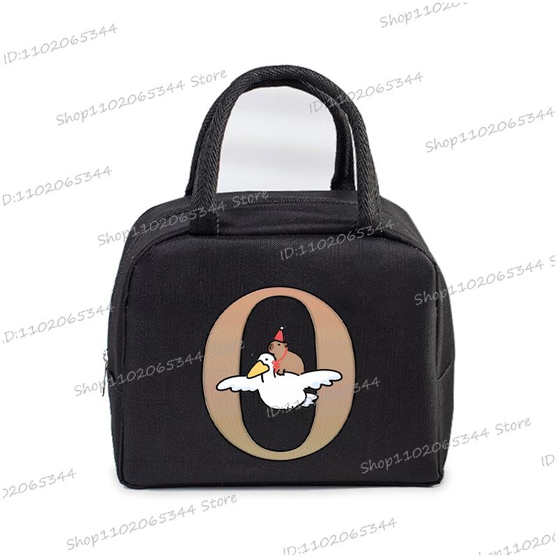 1Pc Cartoon Capybara Alphabet Portable Lunch Bag Women Men Portable Food Insulation Package Funny Capybara Letter Kid Lunch Bags