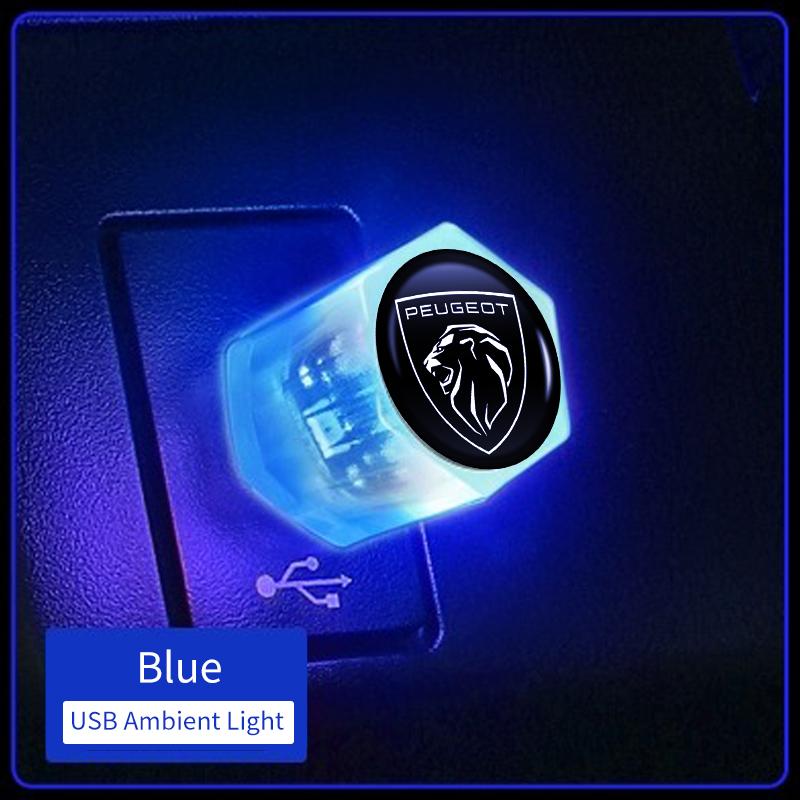 

2026 Hot Car Sticker Car Mini USB Ambient Light Decorative Atmosphere Lamp For Peugeot 206 307 308 3008 207 208 407 508 2008 500 синий