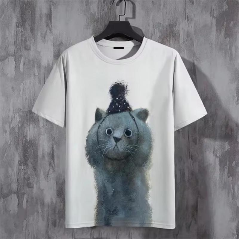 

Футболка з мультяшним тваринним візерунком для чоловіків, жаба, кіт, собака, футболки з 3D-друком, літні вільні футболки з короткими рукавами, топи з круглим вирізом, вуличний одяг L