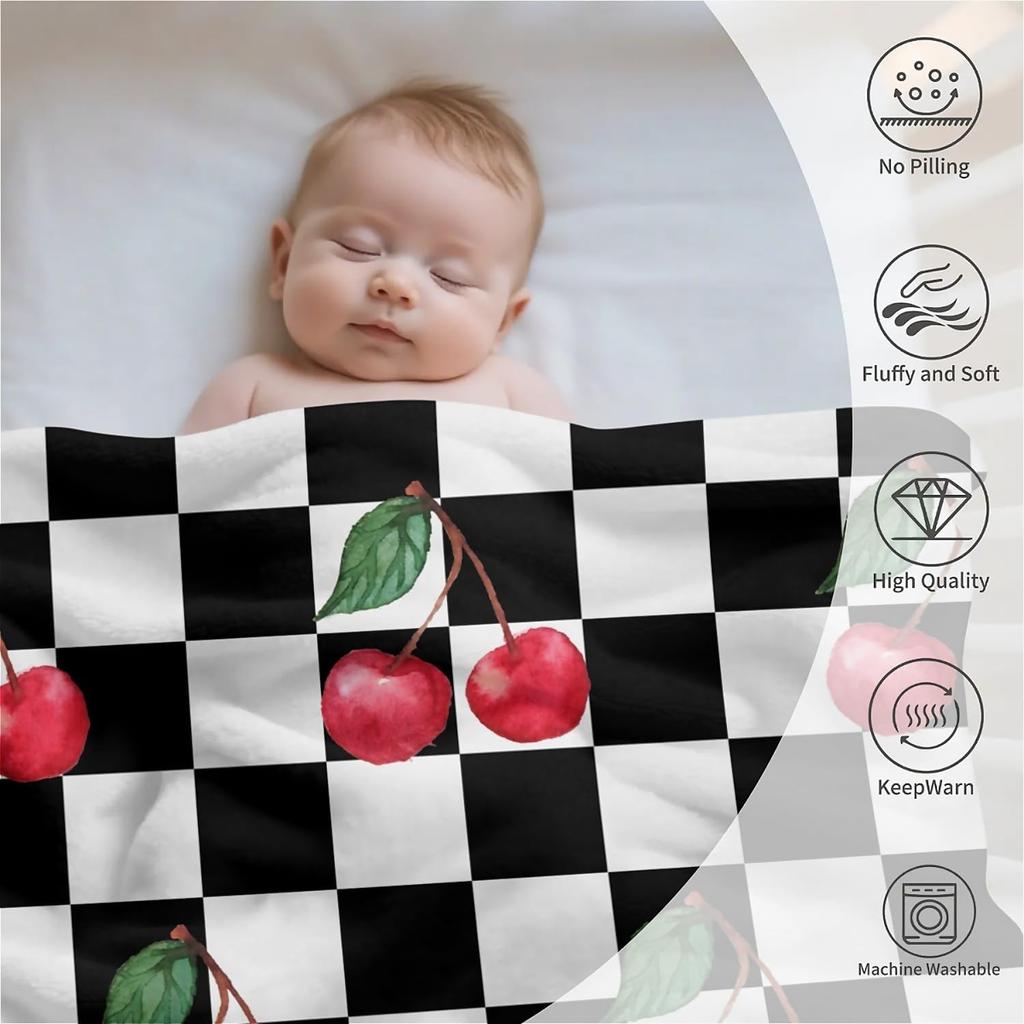 Checkerboard Cherry Blankets for Couch Sofa Bed Throw Blanket Super Soft Lightweight Warm Gift for Women Men Kids Indoor Home Decor 40X50in