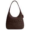 Bolsa de Ombro Brooklyn 34 com Fecho Magnético, Palha e Couro de Bezerro Refinado, Grande para Mulheres, Marrom Escuro CDZ38-B4MPL