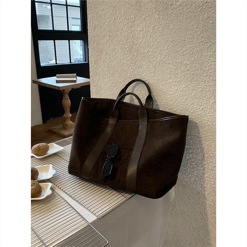 Vintage Suede Large Capacity Tote Bag Minimalist Shoulder Handbag Women's Oversized Soft Shopping Tote