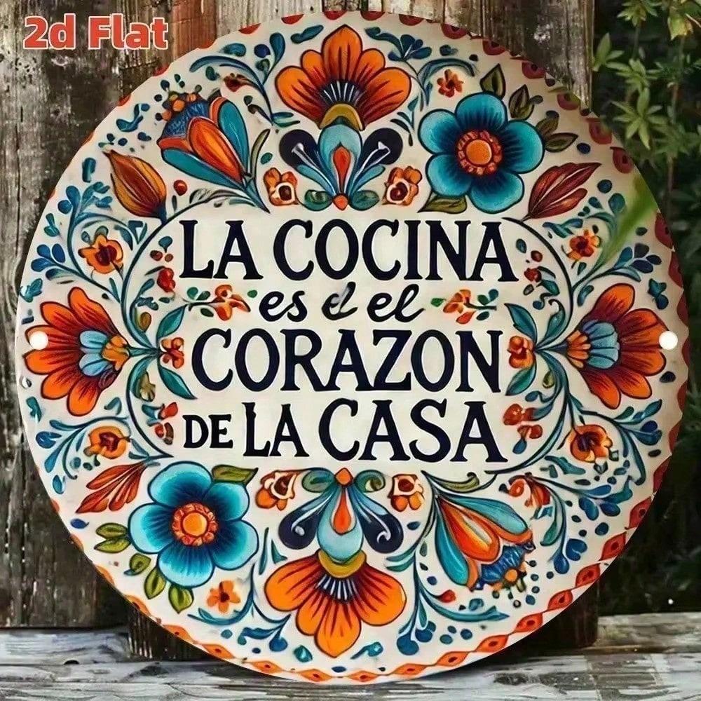 Vintage Spanish Kitchen Round Metal Sign Wall Decor Bar Cafe