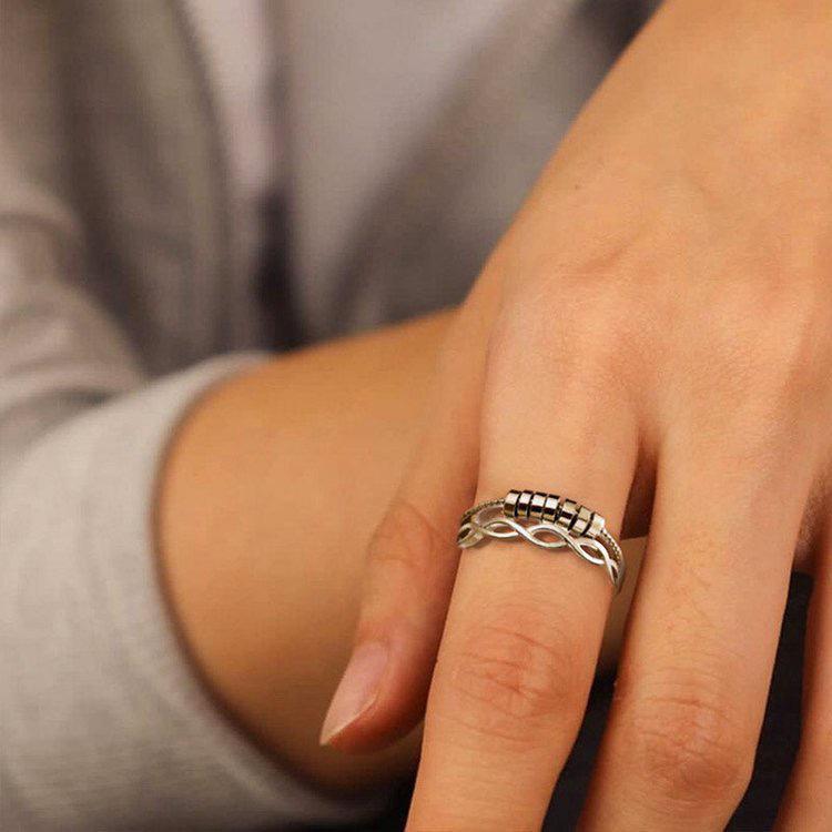 S925 Sterling Silver Geometric Multi-layer Anti-stress Adjustable Women s Ring Open Adjustable